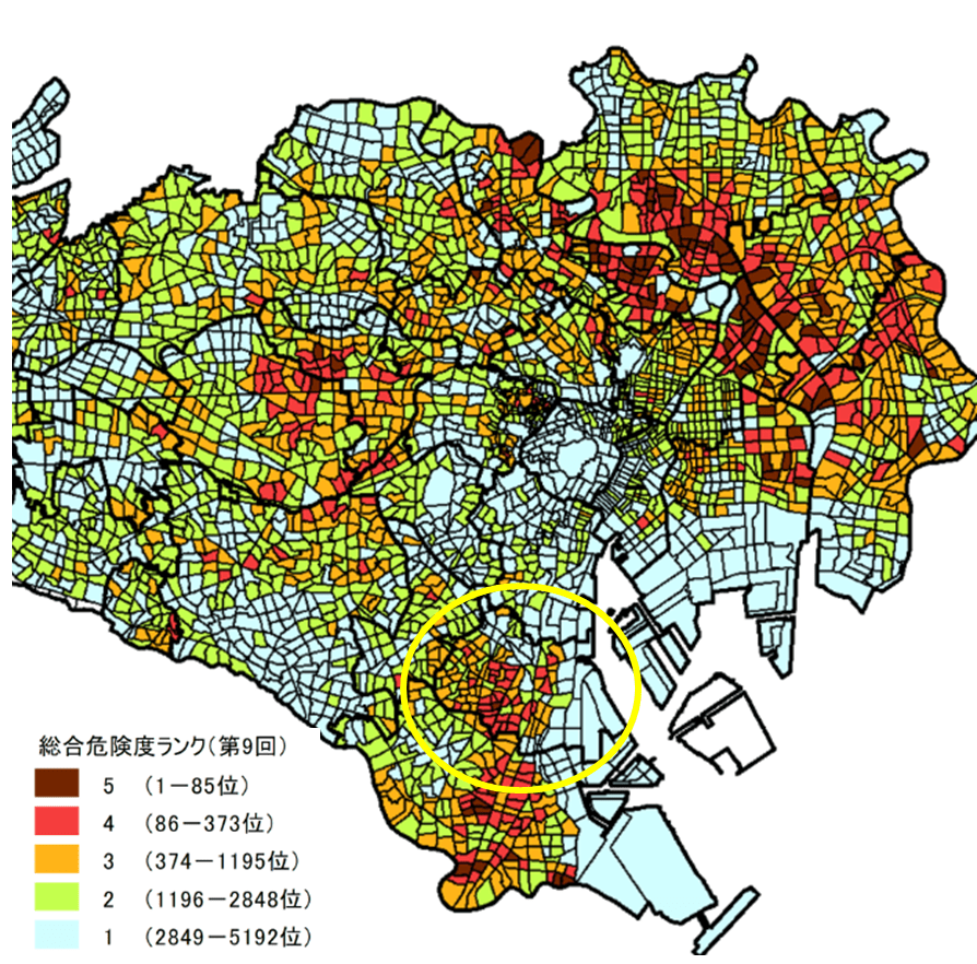 東京都都市整備局　地震に関する地域危険度測定調査（一部加工）
