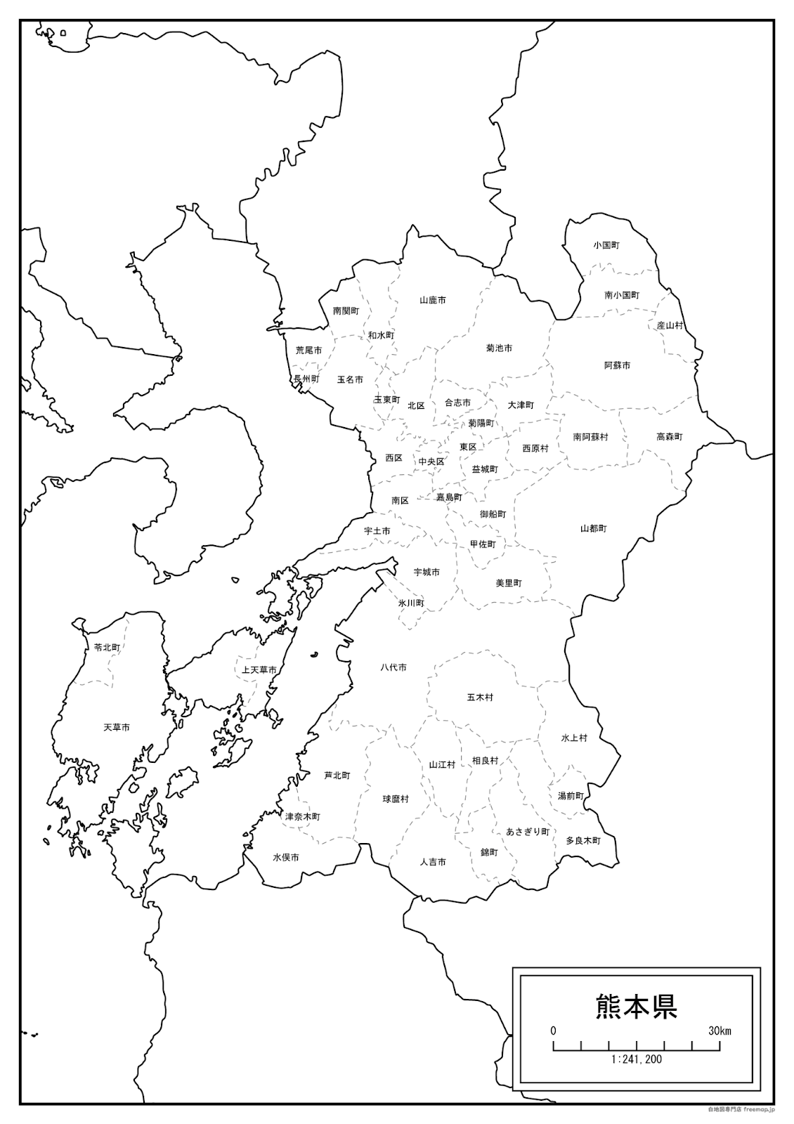 熊本県の白地図（白地図専門店）